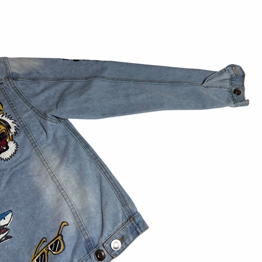 Carbon Screenprinted Graphic Denim Jacket | Light Wash | Size Small - Picture 10 of 14